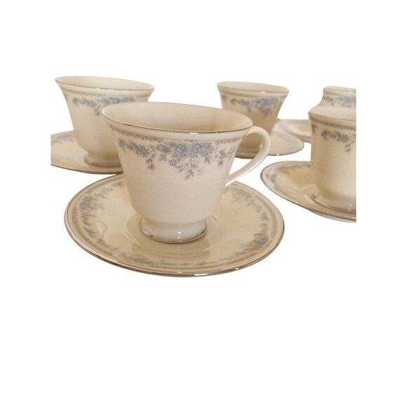 Lenox Reverie Teacup & Saucer Set With Delicate Blue Floral Design & Platinum - Picture 3 of 11